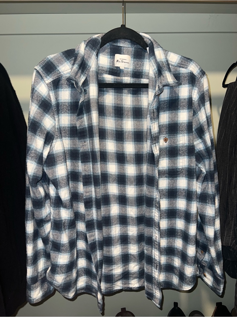 Ben Sherman Blue & White Plaid Casual Button-Down Shirt